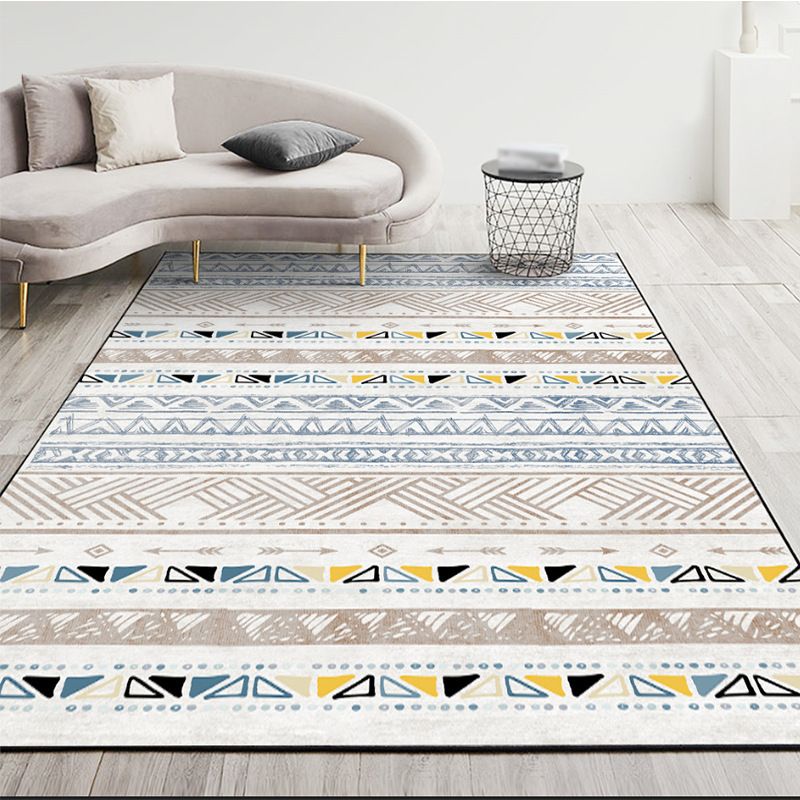 Beige Modern Rug Polyester Pattern Rug Non-Slip Backing Rug for Living Room