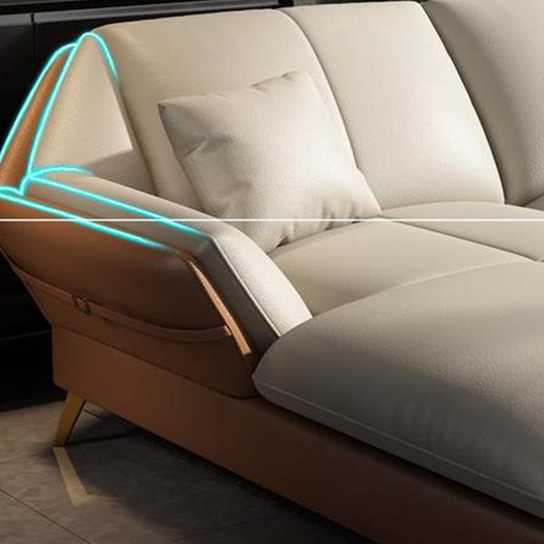 32"H Glam Sectional Sofa White Leather Cushion Back Sleeper Sectional