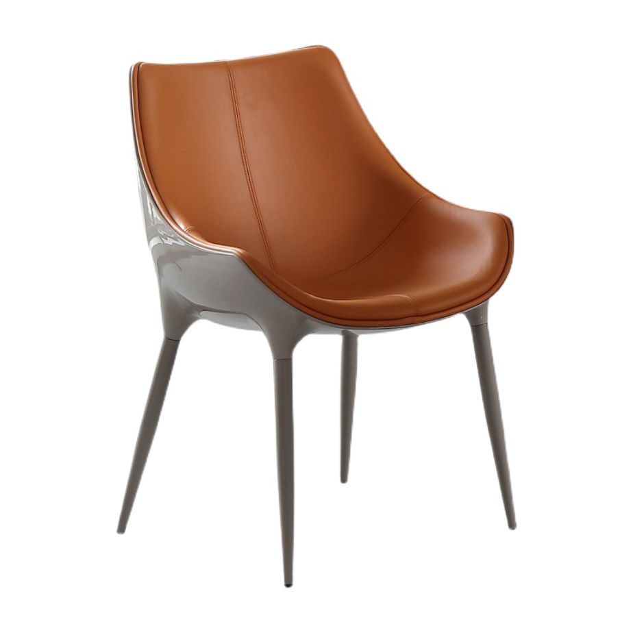Minimalist Style Leather Dining Arm Chairs Solid Back Upholstered Chairs (Set of 2)