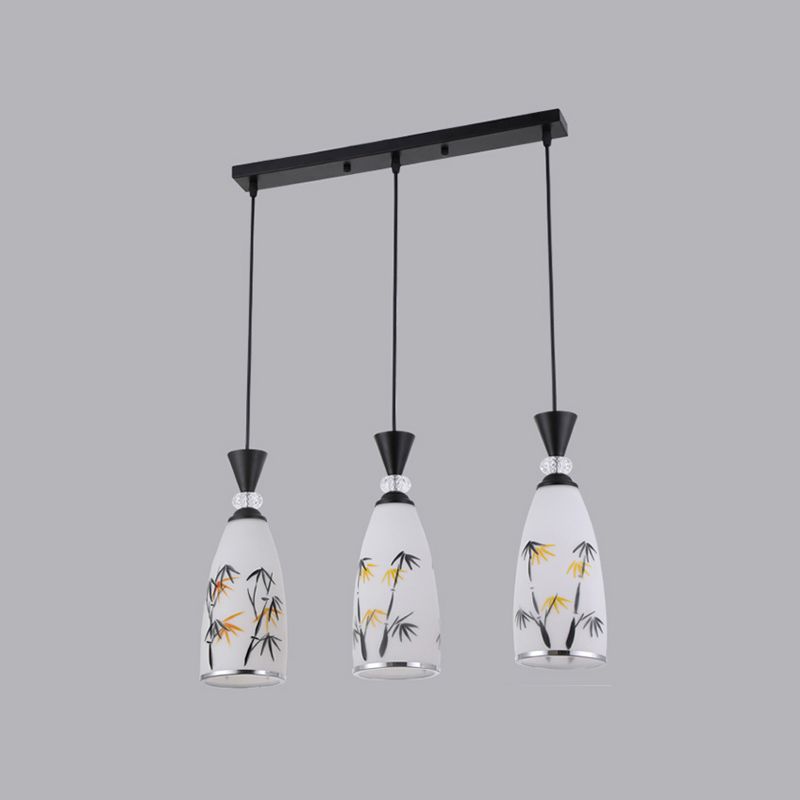 Modern Style Pendant Light Print Glass Shade Suspension Light for Dining Room
