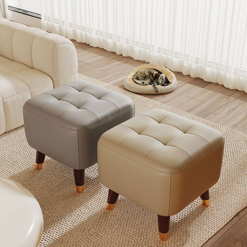 Square Footstools Modern Genuine Leather Foot Stool , 15.6" H