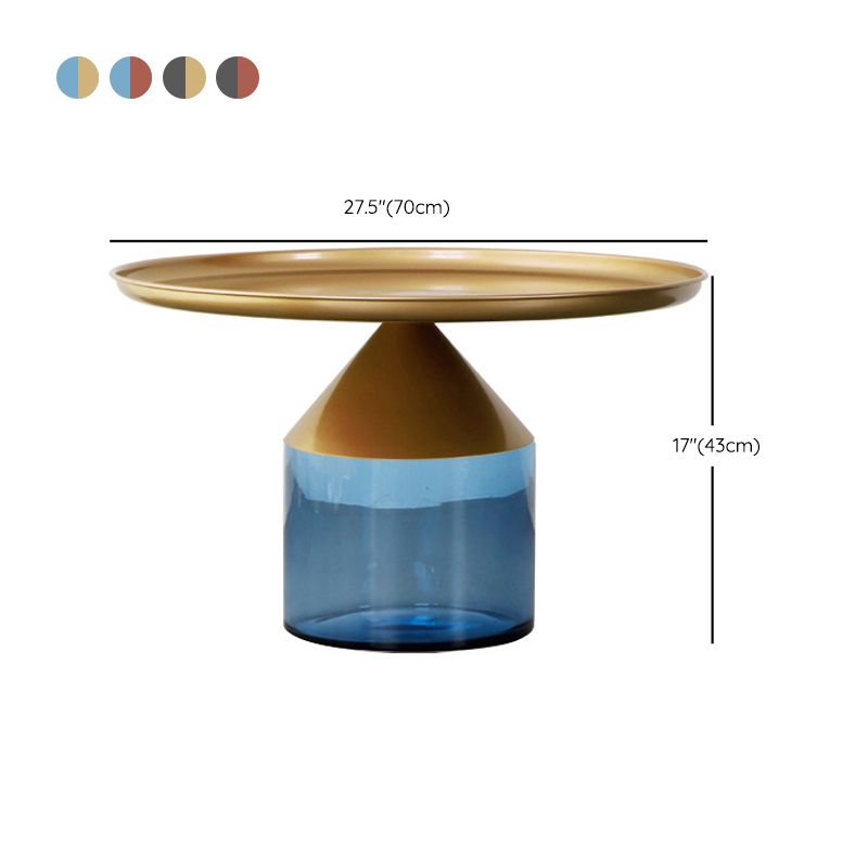 Metal Tray Top Coffee Table Mid-Century Glass Pedestal Cocktail Table