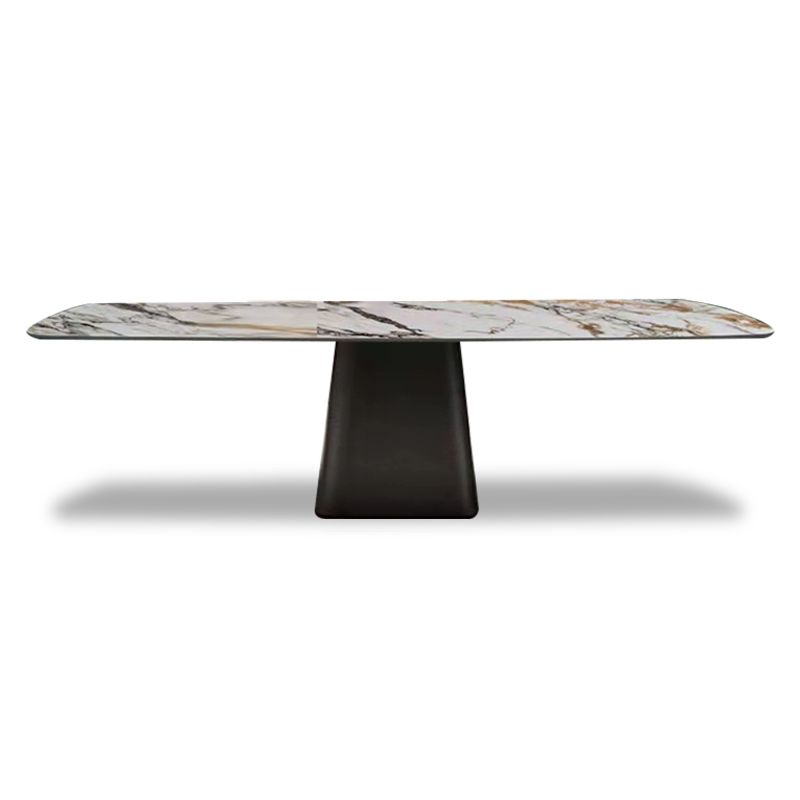 Mesa de piedra sinterizada de estilo de lujo Mesa de rectángulo de pedestal único para el hogar