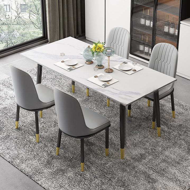 Traditional Sintered Stone Top Dining Set with 4 Black Metallic Legs for Dining Furniture