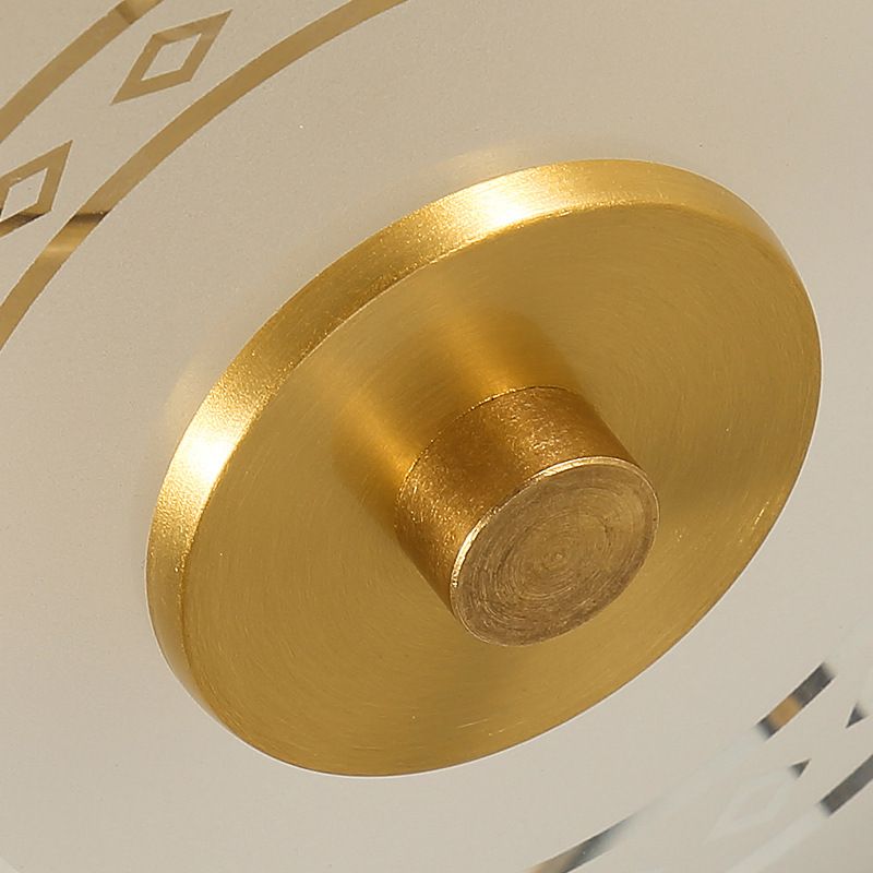 Lámpara de techo de cobre estilo retro colonial con montaje empotrado de vidrio blanco para dormitorio