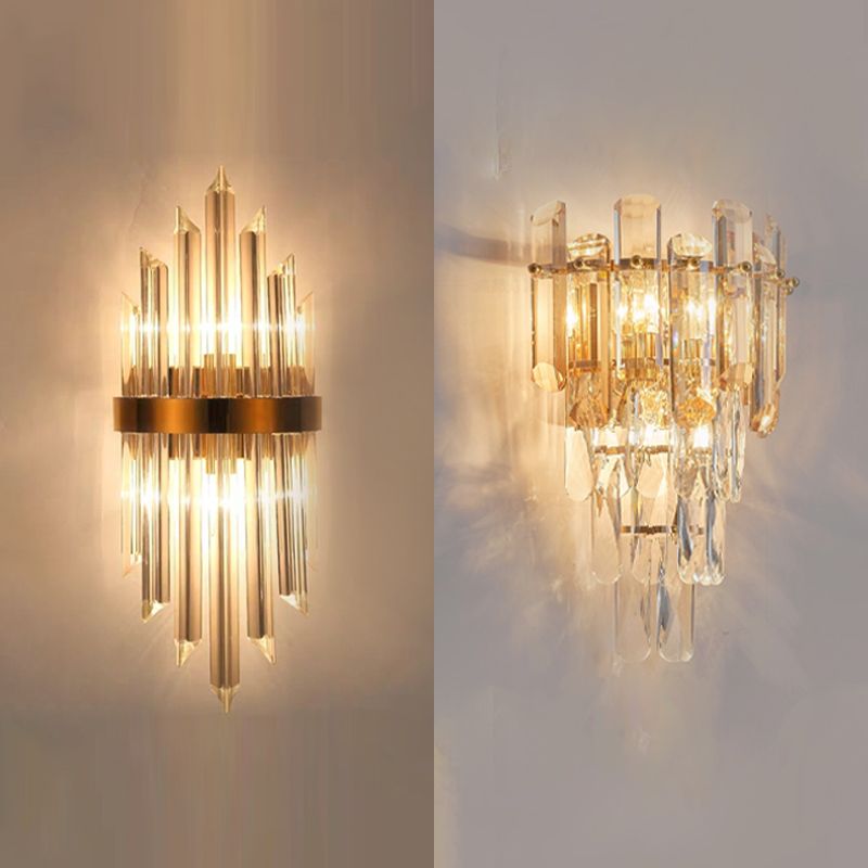Rectangular-Cut Crystals Flush Mount Wall Sconce Postmodern Sconce Light Fixture
