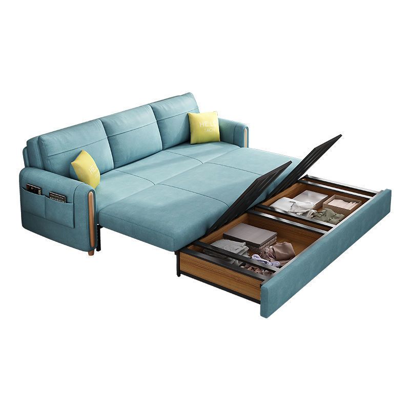 Green Faux leather Sleeper Sofa Scandinavian Style Sofa Bed for Home
