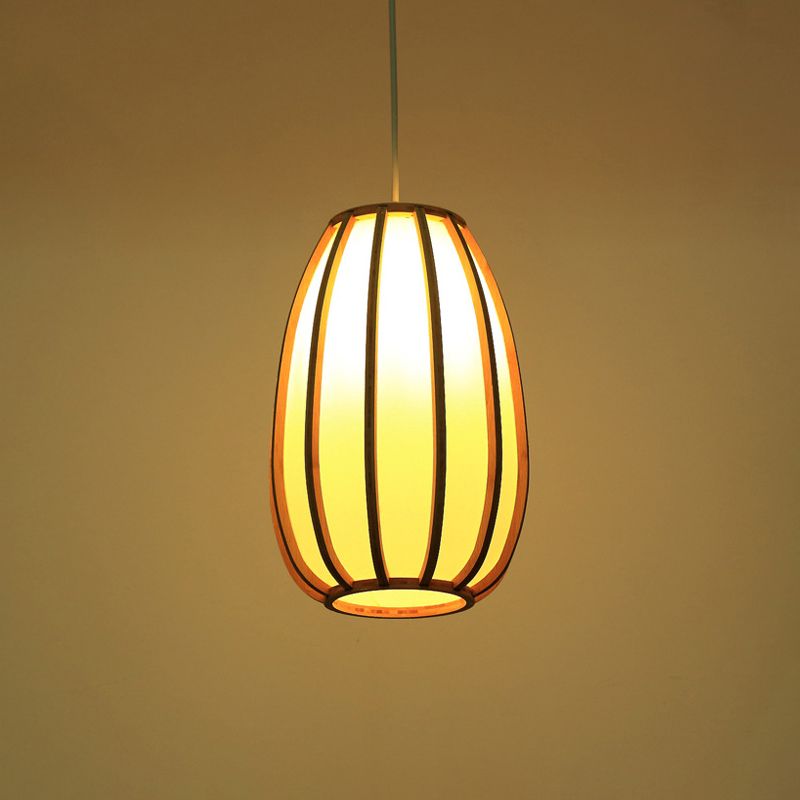 South-east Asia Barrel Ceiling Light Bamboo Single Restaurant Hanging Pendant Light in Wood