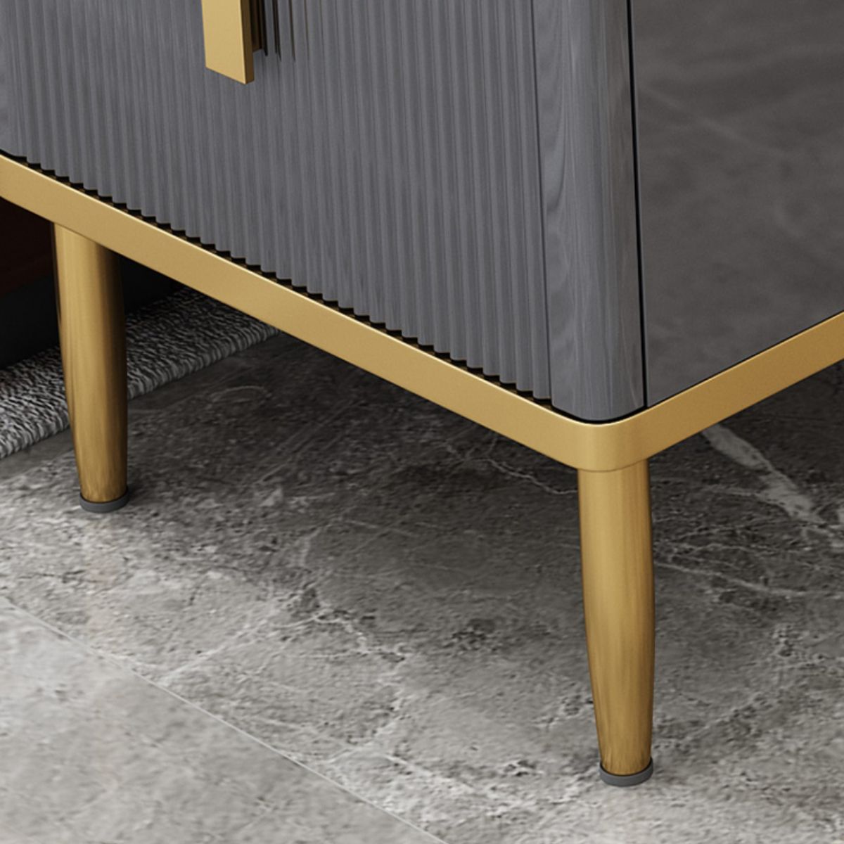 Rectangular Iron 4 Legs Side Table Two-Drawer End Table in Grey/Silver