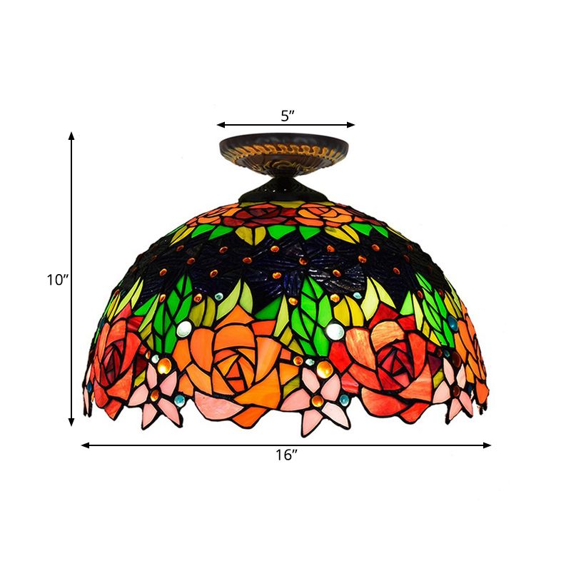 Bronze Rose/Blume Deckenlampe Tiffany 1 Birne Multicolored Buntglas-Unterputz Beleuchtung