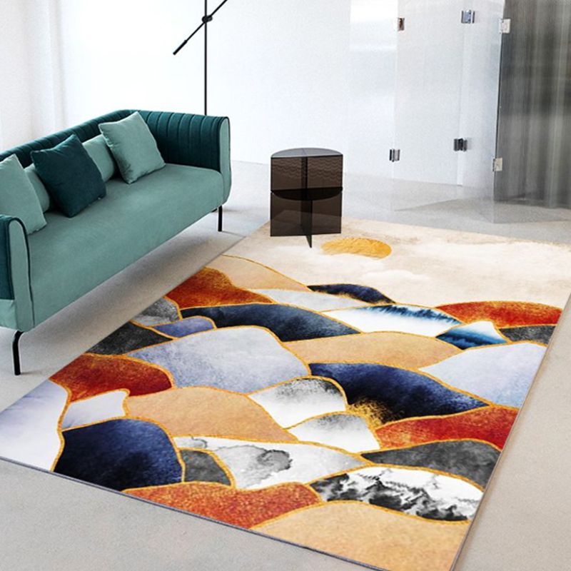 Orange Modern Carpet Polyester Color Block Carpet Non-Slip Backing Carpet for Living Room