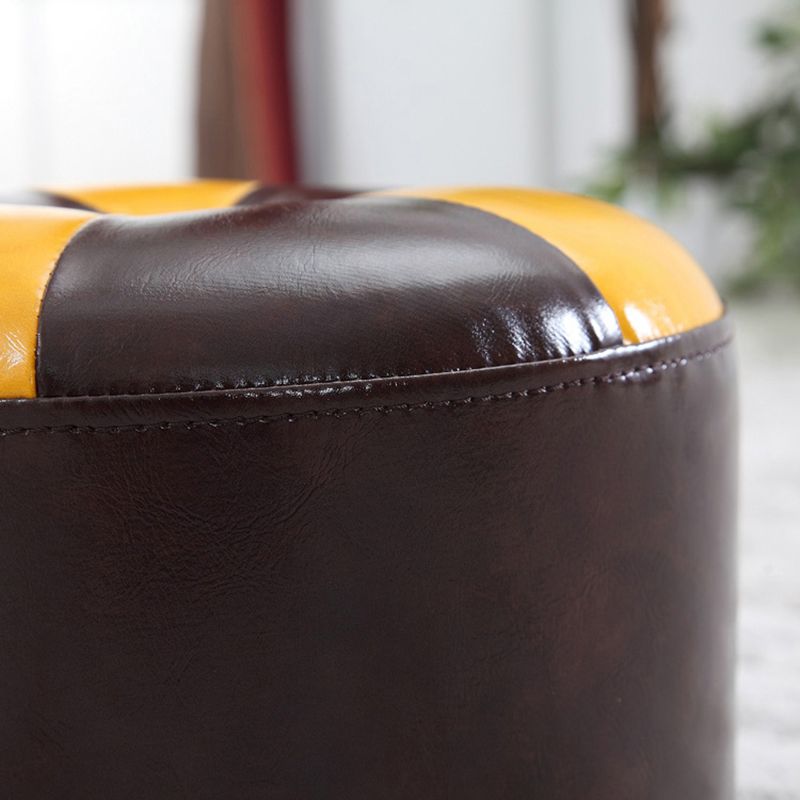 Ottoman Round Faux Leather Contrast Color Contemporary Indoor Standard Ottoman
