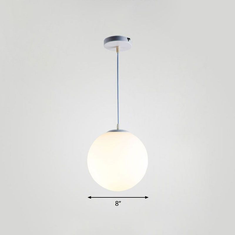 Single Restaurant Hanging Light Minimalist White Ceiling Lamp with Sphere Opal Glass Shade