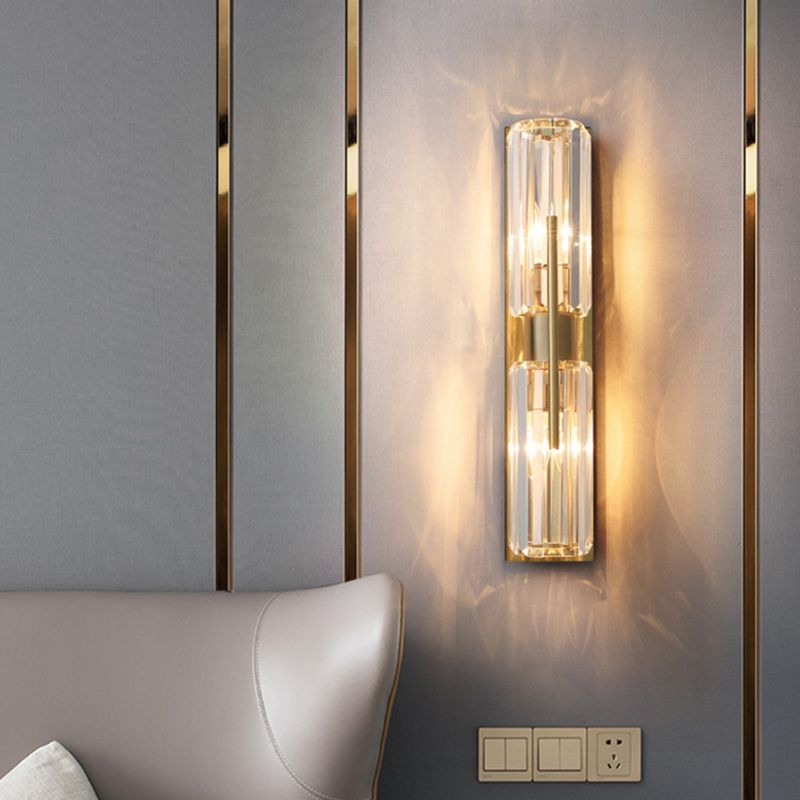 Gouden geometrische wandkandel in moderne luxe stijl smeedijzeren wandlamp met kristalschaduw