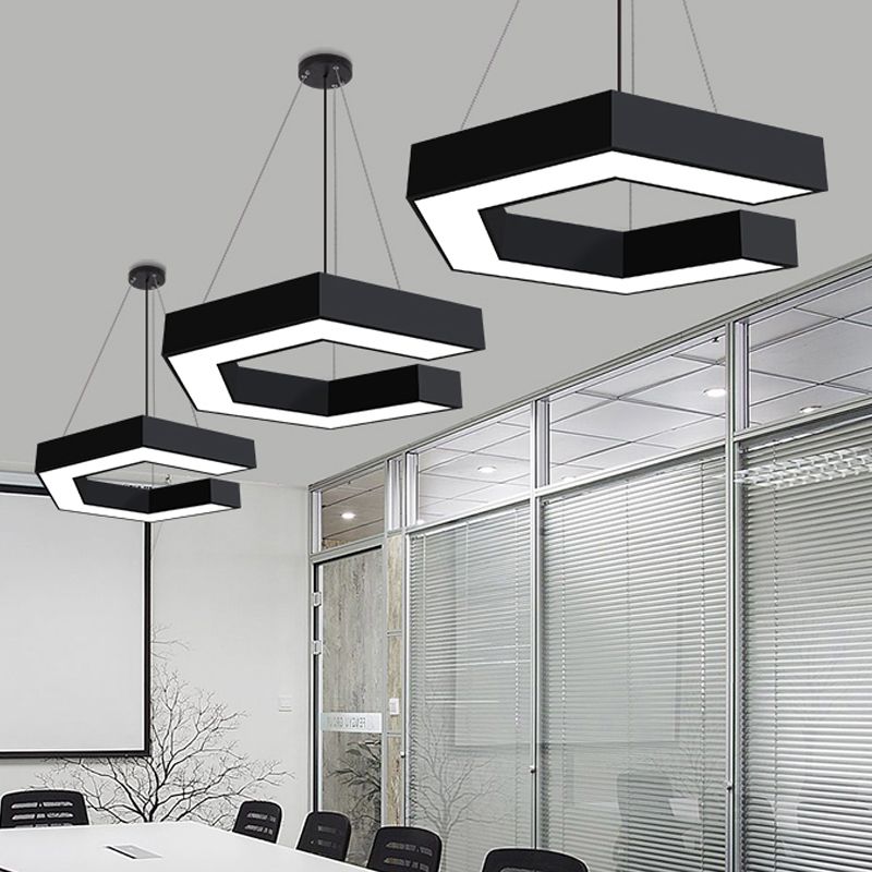 Geometric Pendant Lighting Modern Metal Led Black Hanging Ceiling Lamp for Office, 19.5"/23.5"/31.5" Wide