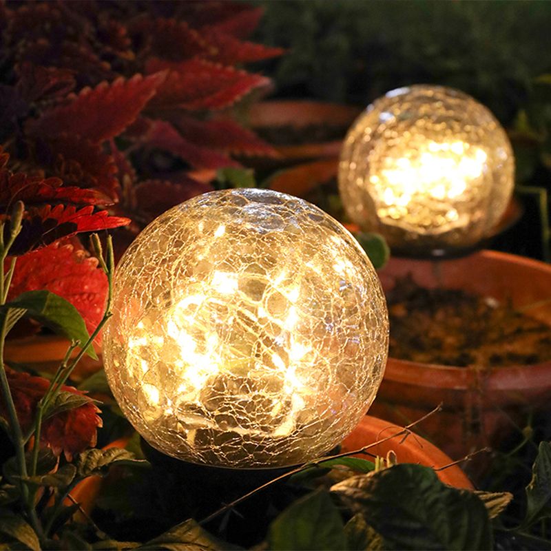 Crackle Glass Ball Stake Light Simplicity Black Solar LED Inground Lamp for Path