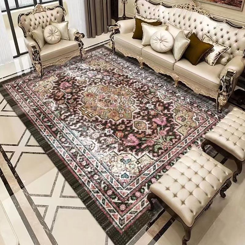Orange Retro Carpet Polyester Print Carpet Non-Slip Backing Carpet for Living Room