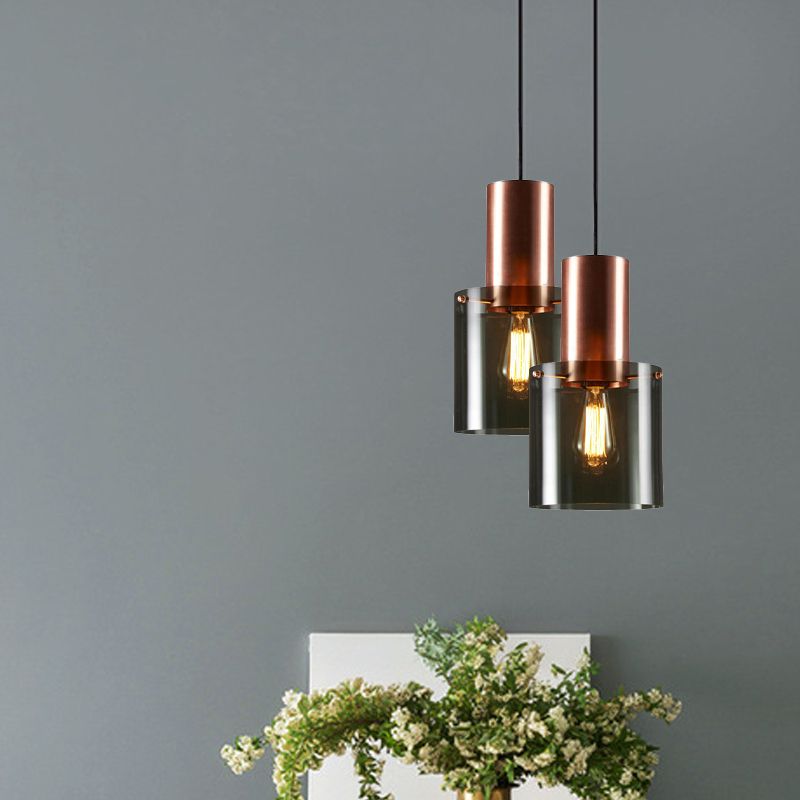Pendre en or rose Gold / Gold Pendre Modern Style 1-Bulb Smoky Grey Glass Glass Plafond Light for Kitchen Bar