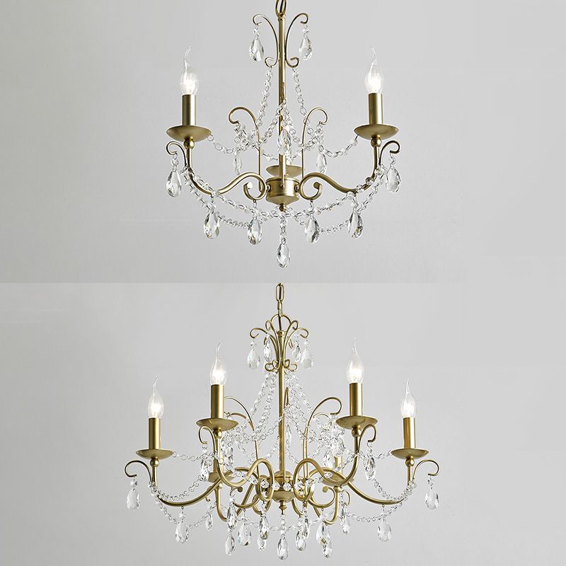American Rustic Style Chandelier Light with Clear Crystal Drops Multi-lights Vintage Dining Room Lighting Fixture