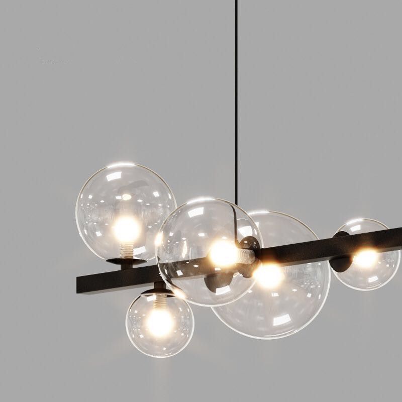 Modern Pendant Chandelier Globe Circle Island Lights 7 Light Metal Island Lamps in Black