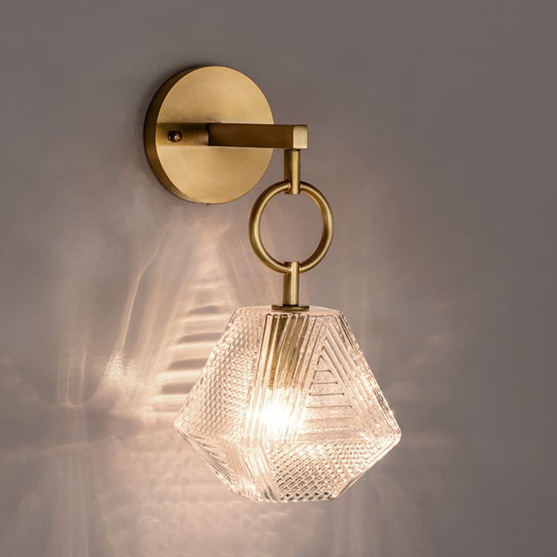 Brass Hexagon Wall Sconce in Modern Luxury Style Copper Wall Lamp with Pure Glass Shade