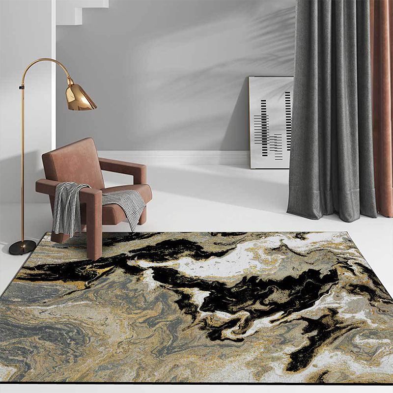 Novelty Abstract Rug Black and Golden Polyester Rug Machine Washable Non-Slip Area Rug for Bedroom