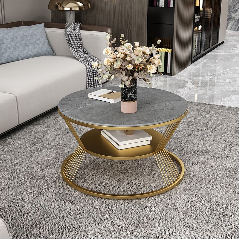 No Distressing Round Coffee Table Frame Single Coffee Table with Shelf