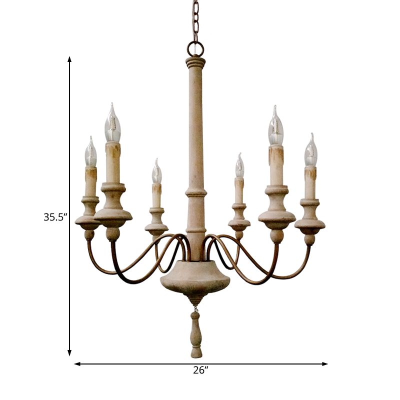 Éclairage de lustre Sputnik Retro Wood-White 6 ampoules suspendues plafond avec bras incurvé