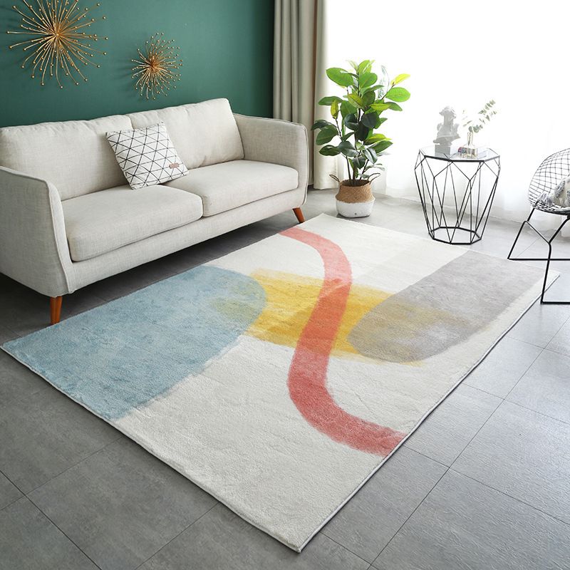 White Color Piece Rug Polyester Modern Indoor Rug Non-Slip Backing Rug for Drawing Room