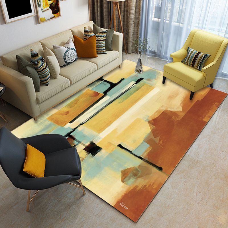 Modern Home Decor Rug Multi Color Abstract Print Area Carpet Synthetics Non-Slip Backing Pet Friendly Rug