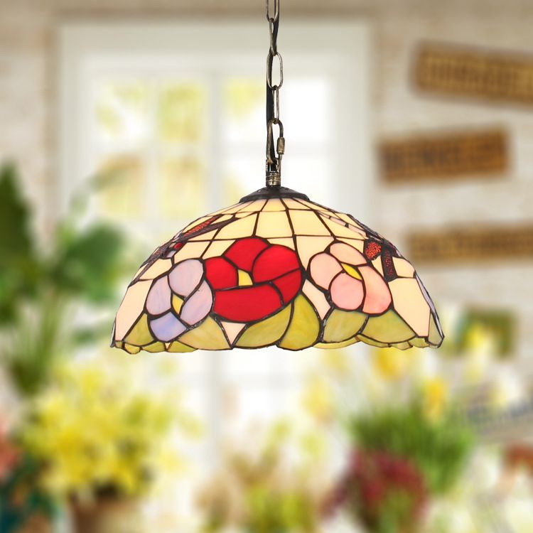 Handcrafted Stained Glass Pendulum Lights Dome Baroque Down Lighting Pendant for Bedroom