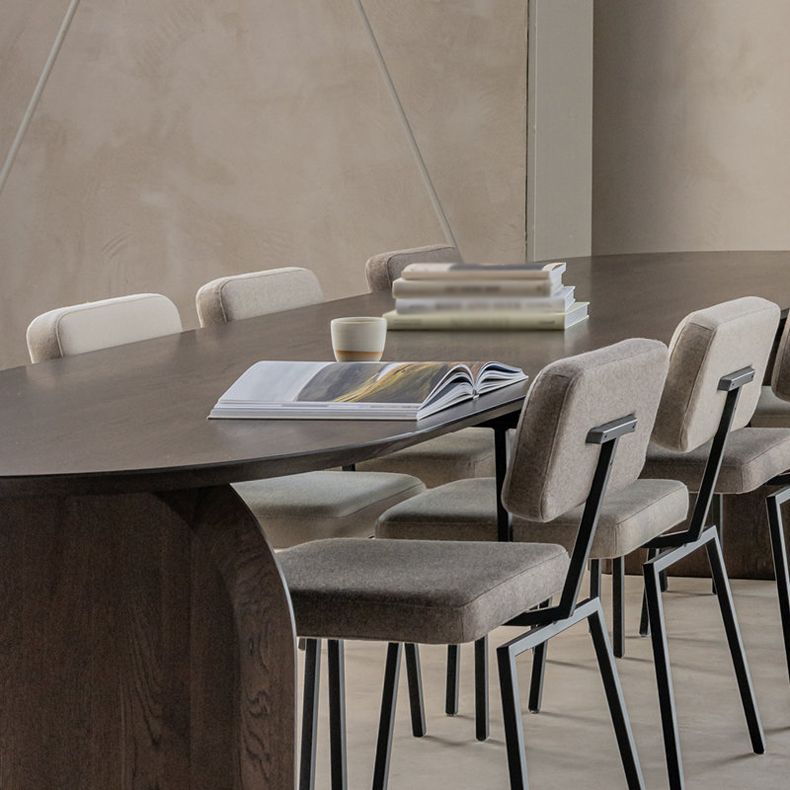 Oval Double Pedestal Modern Dining Table Fixed Table with Pinewood