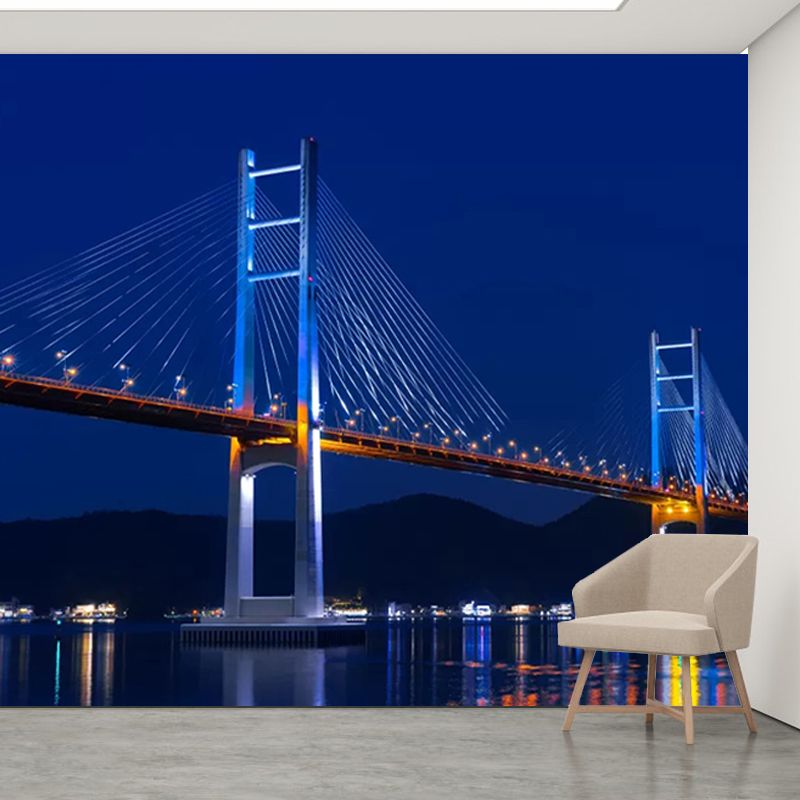 Photography City View Mural Moisture Resistant Wall Covering for Home Decoration