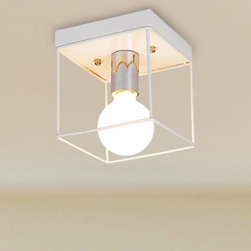 1 Light Ceiling Light Fixture with Frame Squared Shade Metal Industrial Indoor Flushmount Light in Black/White