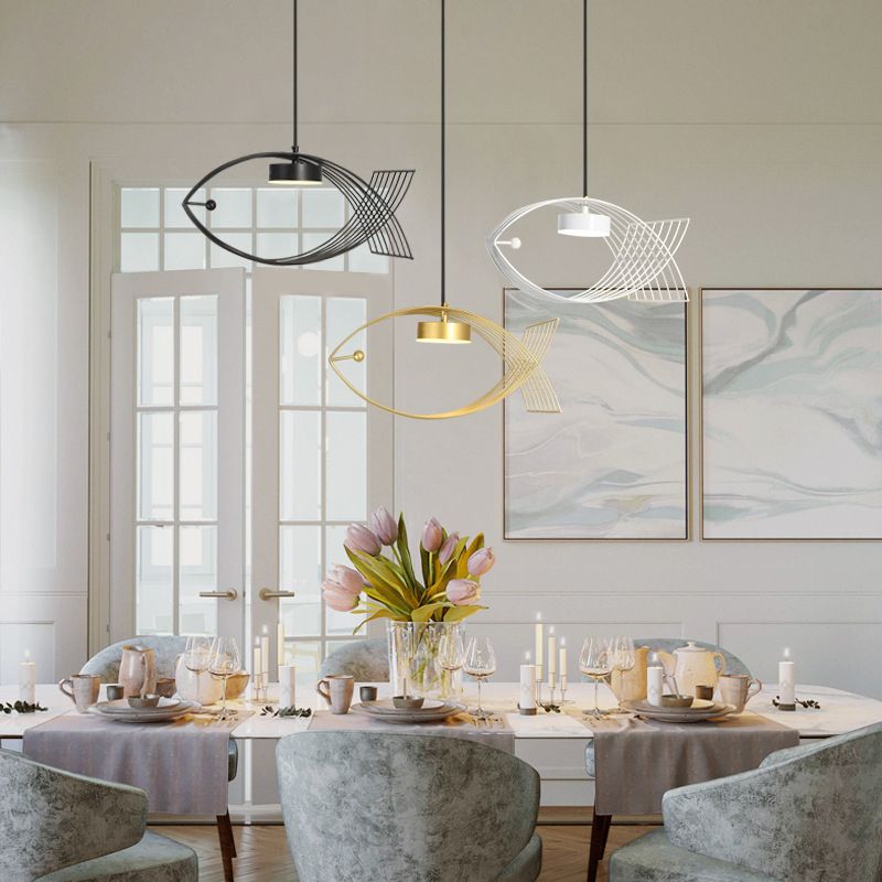 Luz colgante de pescado artístico Minimalista Metal Comedor LED LECHE