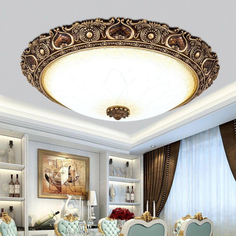 Bronze Resin Flush Ceiling Light Traditional 1-Head Dome Flush Mount Lamp with Glass Shade