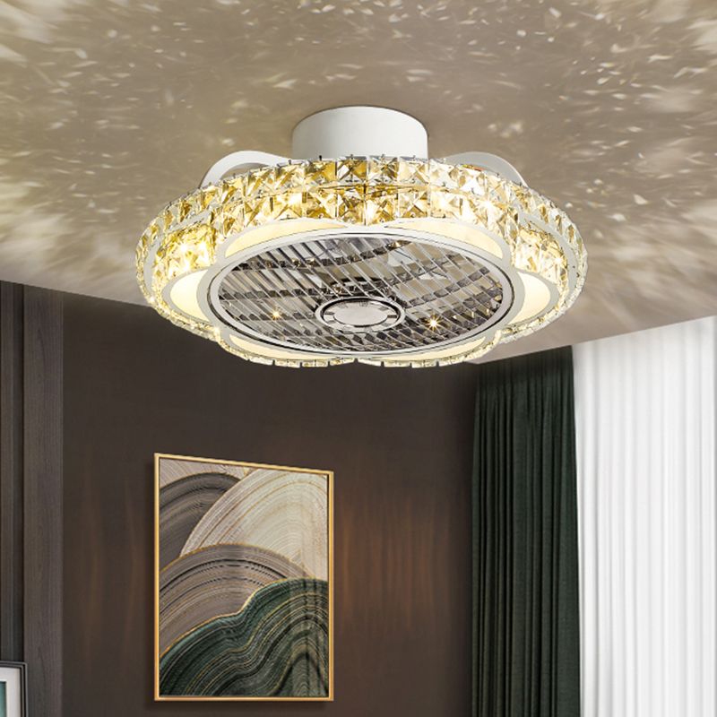 Modernistische Blumendecke Lüfterlampe Facetted Crystal Ess Room LED LED LECHTE Leuchte in Weiß, 19,5 "Breite