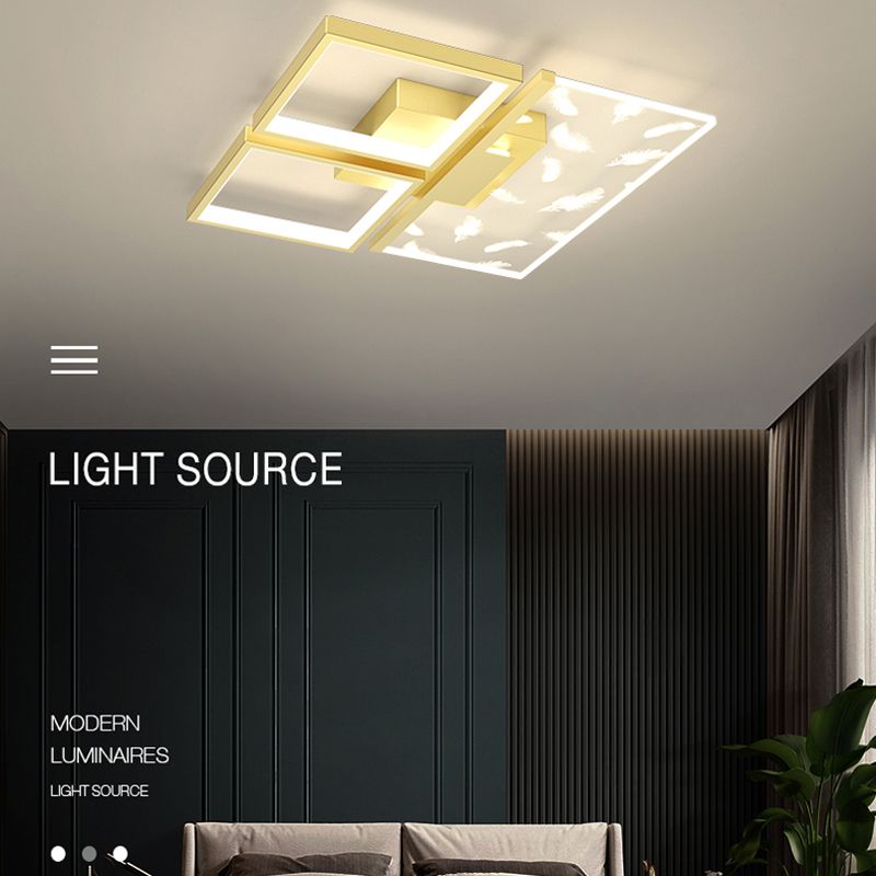 Stagger Geometric Feather LED Ceiling Fixture in Modern Creative Style Wrought Iron Indoor Ceiling Light in Gold