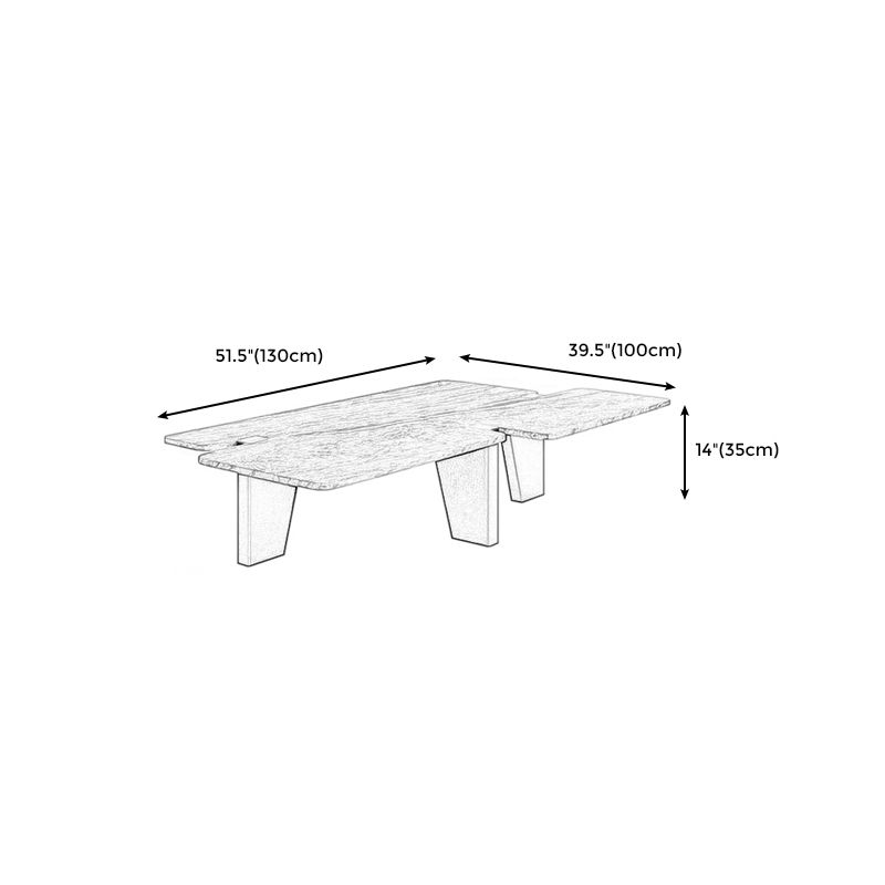 13.7"H Contemporary Wooden 3-leg Base White/grey Irregular Marble Coffee Table