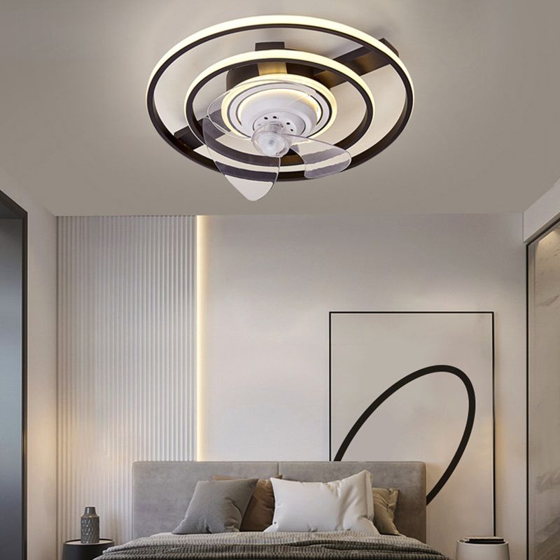 Starry Print Bedroom Ceiling Fan Light Invisible Blades Minimalist LED Semi Flush Light
