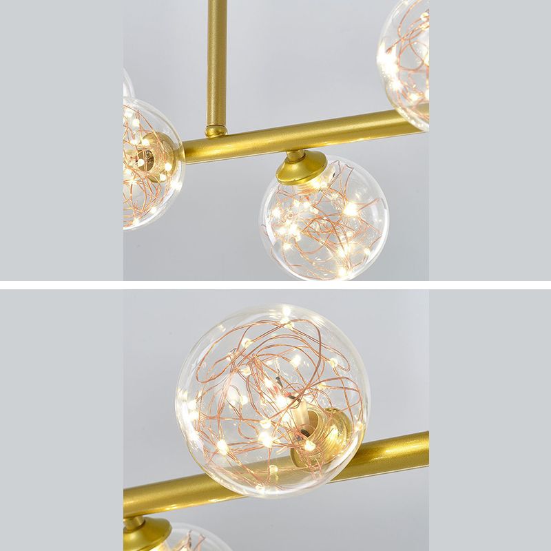 Modern Fashionable Sputnik LED Island Pendant Light Wrought Iron Ceiling Light with Pure Glass Shade