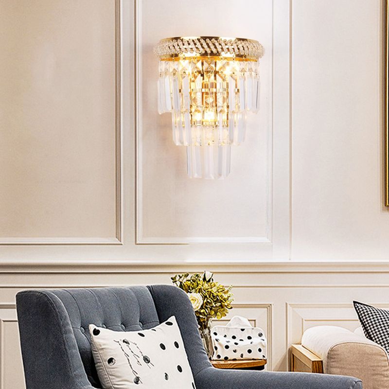 Lámpara de pared de toque de lujo moderno metal de metal de 3 luces de metal de 3 luces con sombra de cristal