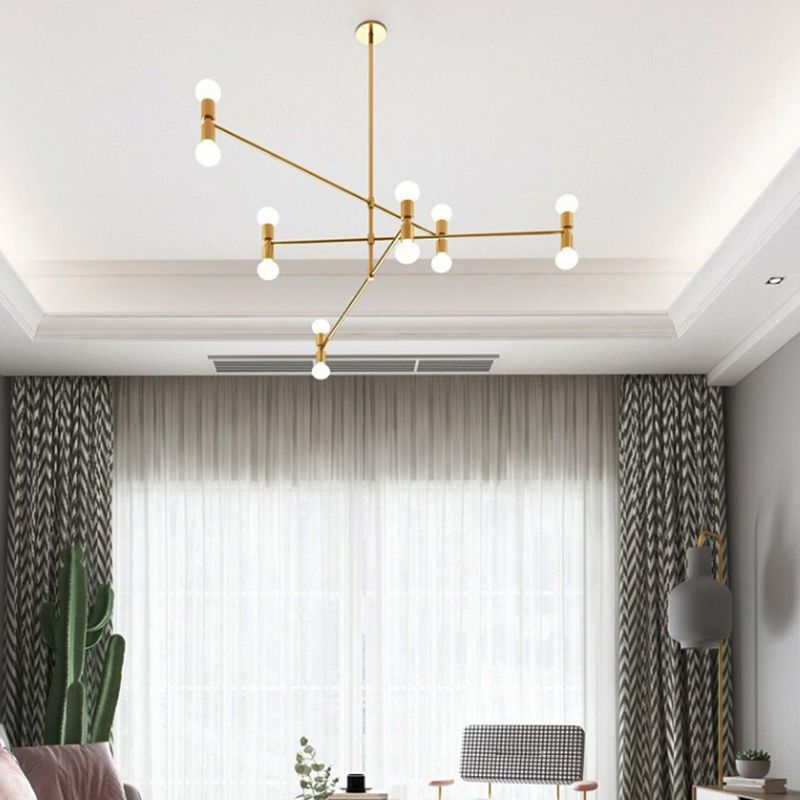 Postmodern Hanging Light Fixture Metal 12-Light Dining Room Chandelier