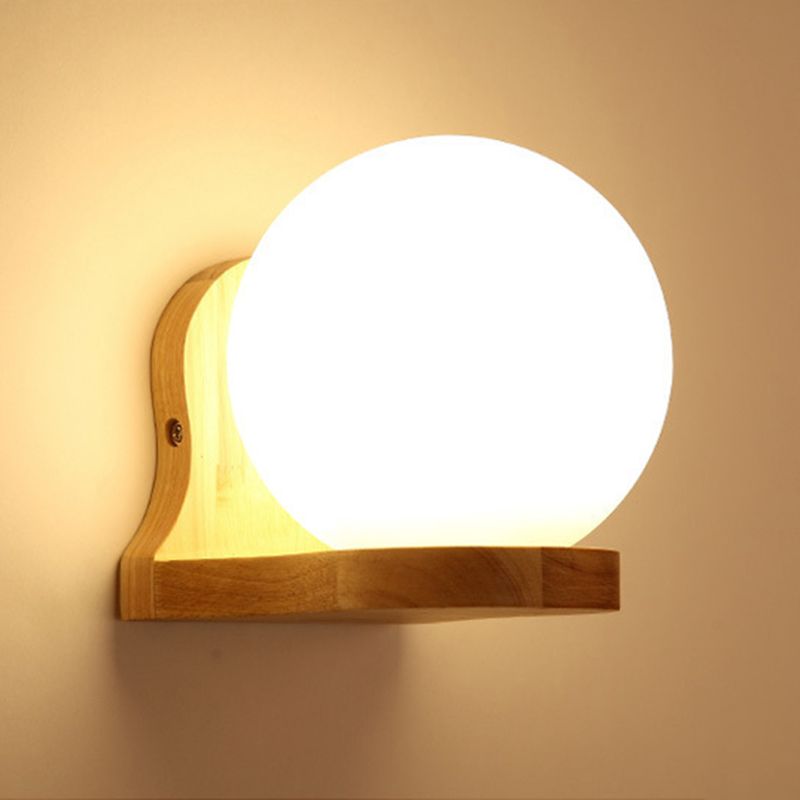 1 Light Globe Wall Sconce Lighting Modernwood Sconce Lighttures en marron