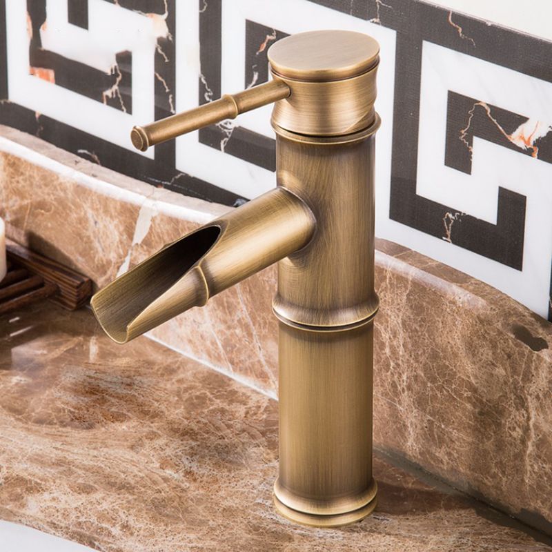 Farmhouse Vessel Faucet Brass Lever Handles Waterfall Spout Lavatory Faucet