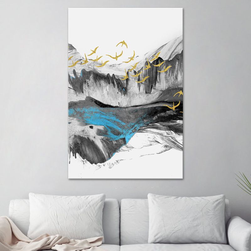 Bird Flying over Mountains Painting Textured Modernism Dining Room Wall Art Decor