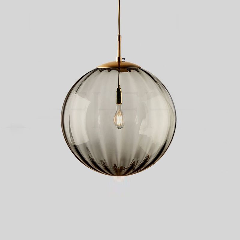 1 Light Spherical Pendant Light Modern Simple Designer Ribbed Bedroom Hanging Lamp