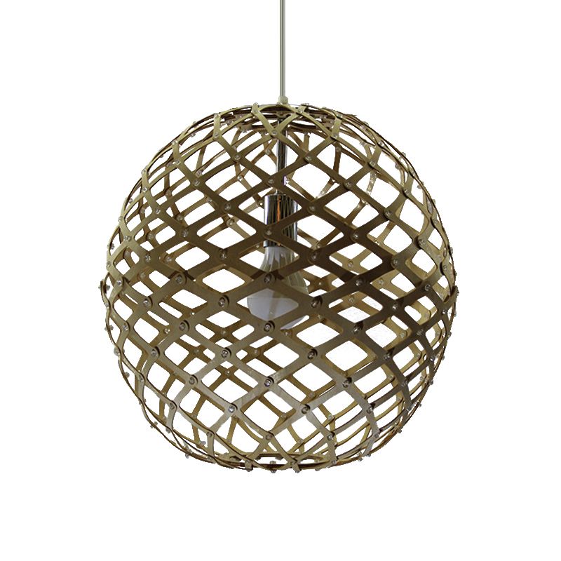Suspension à suspension en cage bois contemporain 1 bulbe kit de lumière suspendue jaune pour le salon