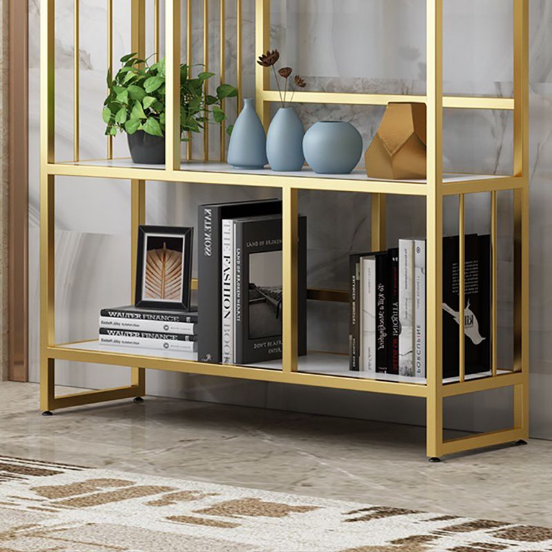 Metal and Wooden Shelf Bookcase Vertical Open Bookshelf with Shelves