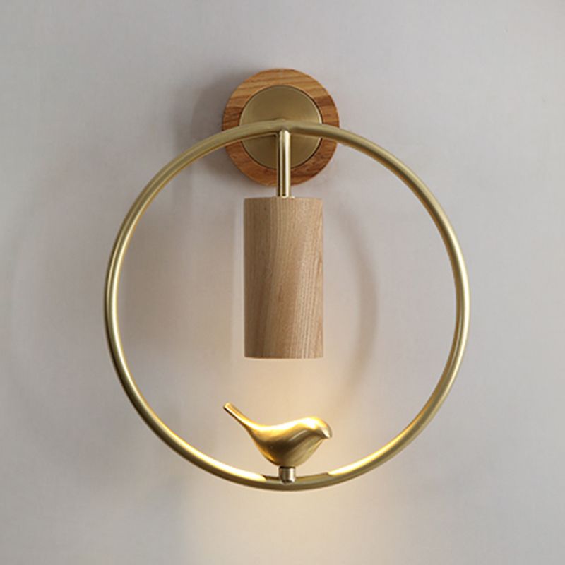 Modern Simple Wooden Wall Light Round Shape Wall Lamp for Living Room